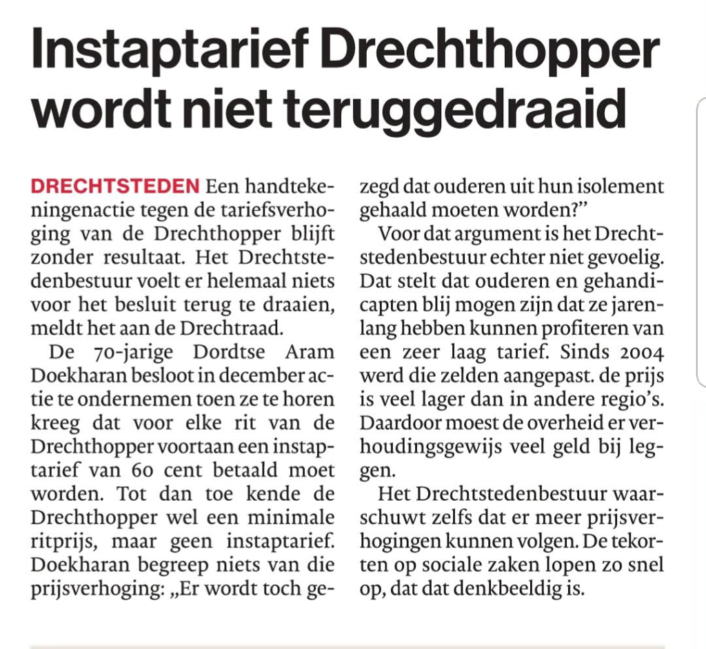 “<a href="/?p=196">Instaptarief Drechthopper</a> wordt niet teruggedraaid”